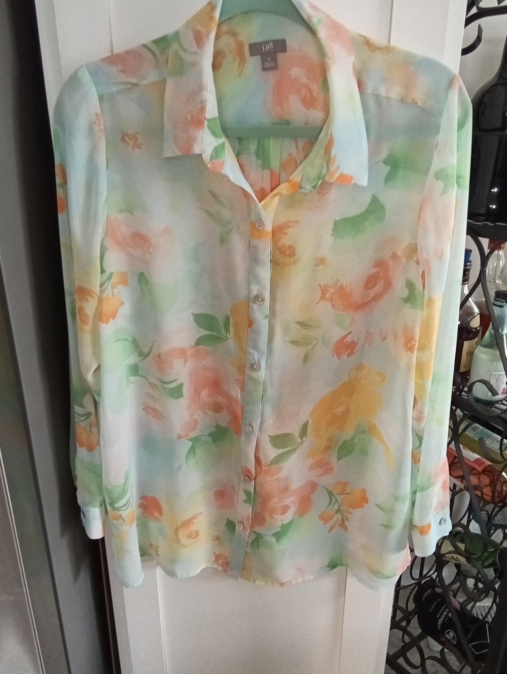 J. Jill Pastel Floral Button-Down Blouse - Mint, Peach, Yellow